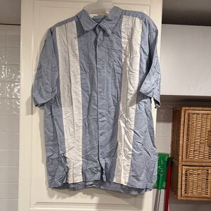 Cafe Luna Blue and White Striped Button-Up Shirt size XL 1:9 ramie/cotton
